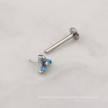 New Design Threadless Prong Setting Opal Gem Titanium Piercing Lip Ring